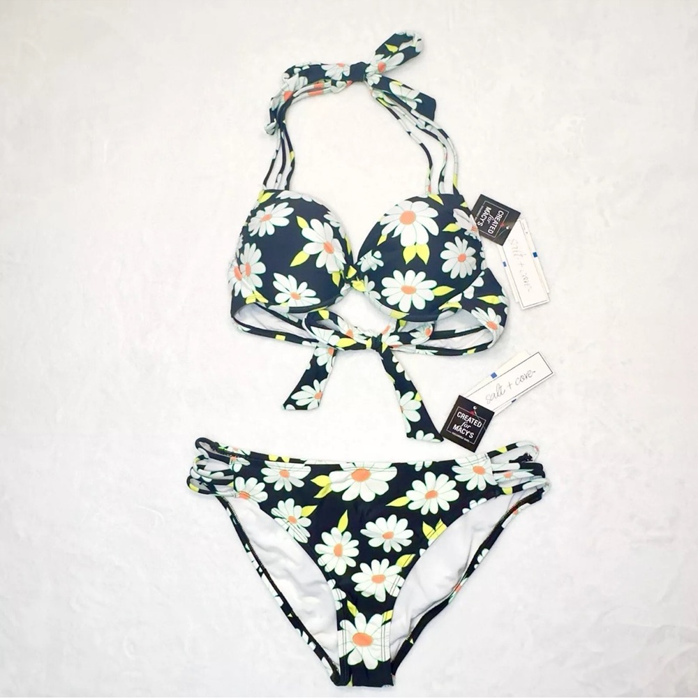Salt+Cove Bikini XL Junior's Push Up 2 Pc Swimsuit Flowers Daisies Underwire NWT